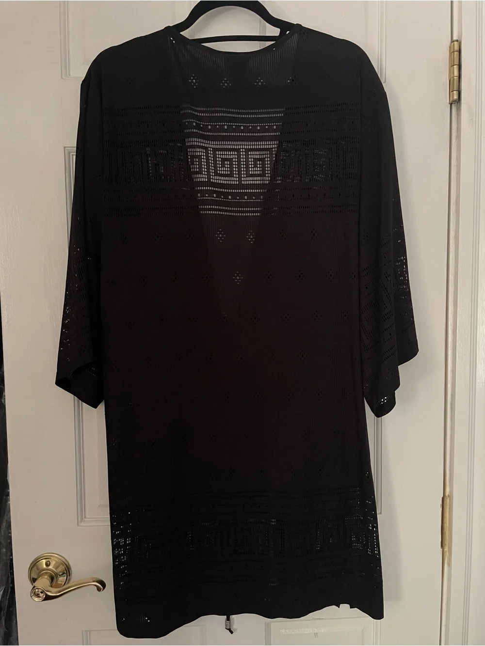 Dotti Black Kimono Sleeve Drawstring Waist Swim Cover-up Black Size XL